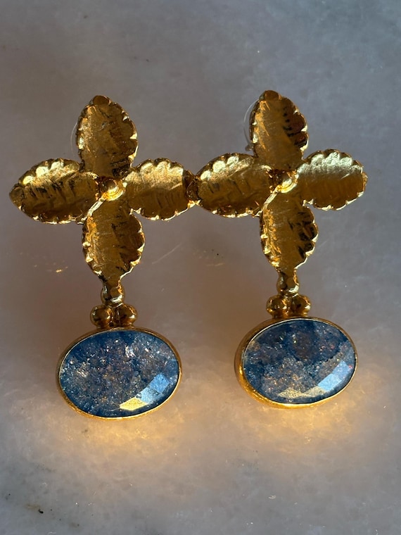 Blue Zircon Earrings With Flower Motifs ,Elegant Earrings,Handmade jelewery,