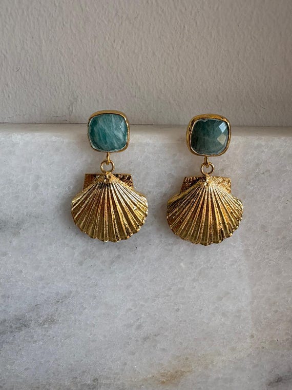 Gold Sunburst Amazonite Earrings | Celestial Boho Statement Earrings | Hypoallergenic Jewelry
