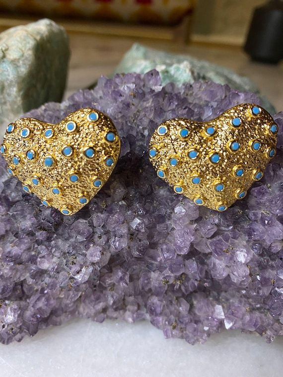 Turquoise Heart Earrings: Gold-Plated Valentine's Day Gift for Women - Handmade Stone Jewelry