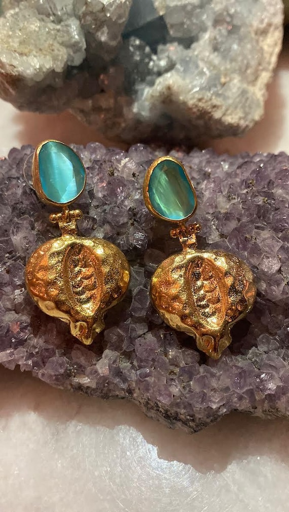 Pomegranate design earrings; Blue Pomegranate  Stud Earrings - Ottoman-inspired Turkish Jewelry for Special Occasions