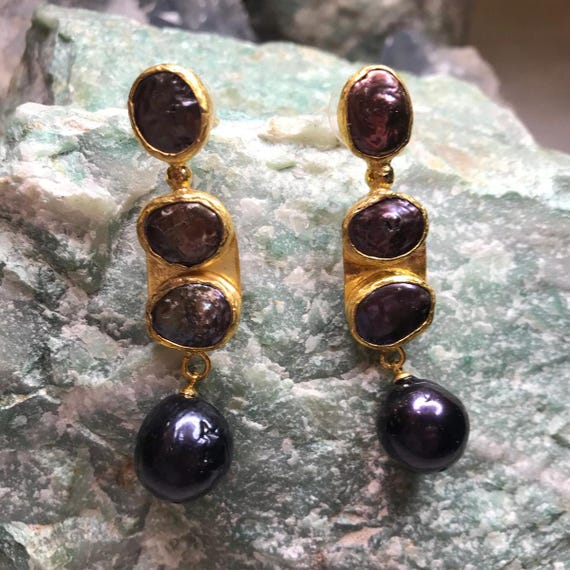 New Black Freshwater pearl Earrings,Modern Earrings,Handmade Earrings,Jewelry,Pearl Jewelry,Design Earrings,Gift Earrings,Gift For Her