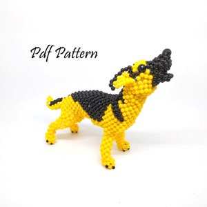 May include: A yellow and black beaded dog figurine. The dog is standing on all four legs and has its head tilted up. The text "Pdf Pattern" is visible in the top left corner of the image.