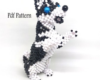 Padrão de PDF de miçangas tipo 3 Husky, tutorial de animais de miçangas, padrão de miçangas