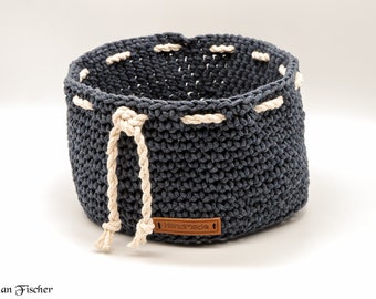 Crochet basket "Michel", storage basket, Oeko-Tex blended fabric, dark blue