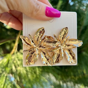 Large Flower Earrings | Large Gold Earrings | Flower Gift Earrings | Daily Gold  Floral Earrings | Large Gold Stud Gift Earrings | Violet