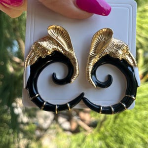 Large Black Elephant Earrings • Gold Elephant Earrings • Long Spiral Earrings • Animal Jewelry Earrings • Large Elephant Gift Earrings •