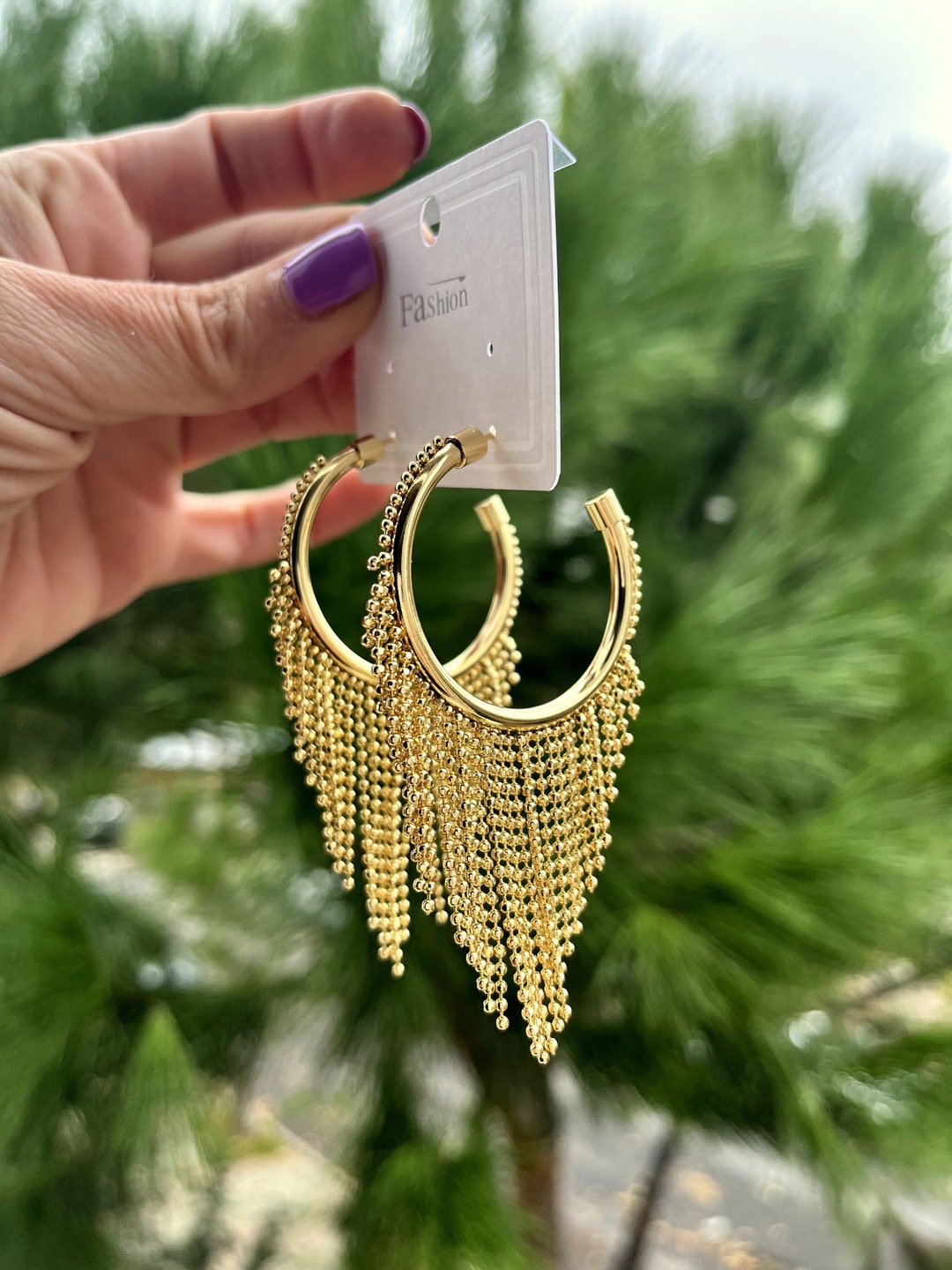 Gold Tassel Hoop Earrings Gold Fringe Earrings Gold Statement Earrings ...