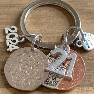 21st Birthday Polished 2003 Coins & Charms On Keyring In Gift Bag For him or her