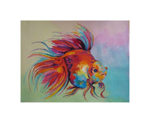 Oil Pastel & Watercolour Original Painting Fish 9 X 12 in ...