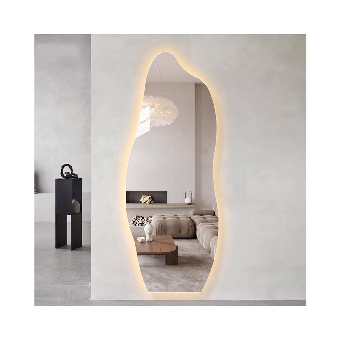Led Lighted Full Length Mirror Wavy Full Body Mirror Etsy
