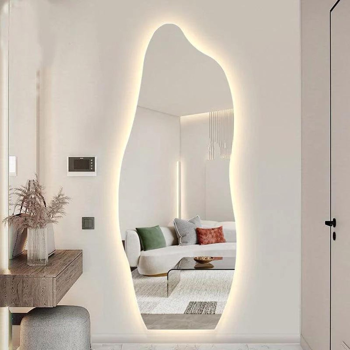 Led Lighted Full Length Mirror Wavy Full Body Mirror Etsy