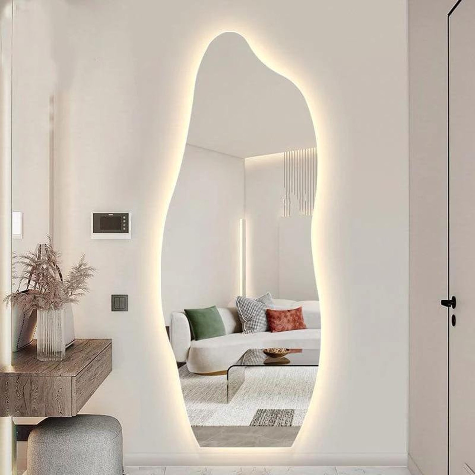 Led Lighted Full Length Mirror Wavy Full Body Mirror Etsy