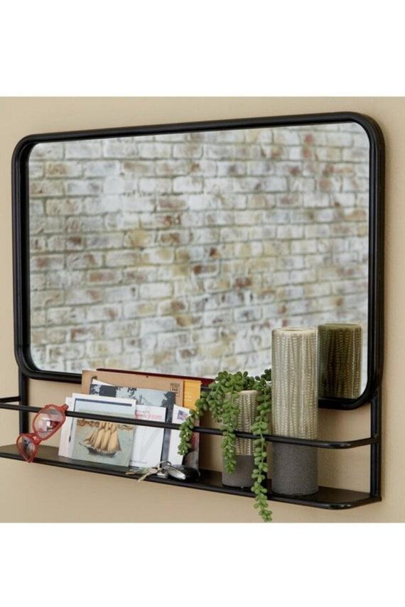 Wall Mirror With Shelf Mirror With Metal Shelf Black Wall Etsy