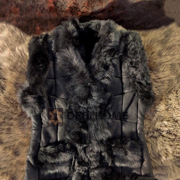 Schwarze Toscana Schaffell Pelz Lammfell Frauen Weste, Leder Weste Frauen, Frauen Pelzweste, mongolische Pelzweste, schwarze Lederweste, Leder Gilet