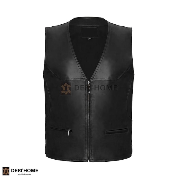 Men's Black Leather Vest With Zipper, Lamb Leather Vest, Sheepskin Vest, Men's Casual Leather Vest, Leather Waistcoat, Leather Gilet
