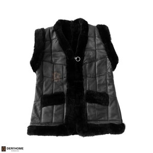 Women&#39;s Winter Leather Vest With Fur Inside, Black Leather Vest With Lamb Fur, Women&#39;s Furry Winter Leather Vest, Women Black Leather Vest