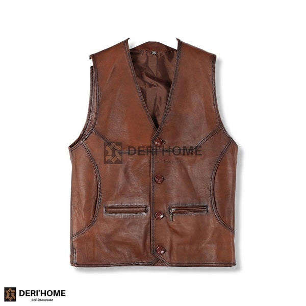 Mens Brown Leather Vest, Lamb Leather Vest, Black Leather Vest, Sheepskin Vest, Leather Casual Vest, Leather Waistcoat, Leather Gilet