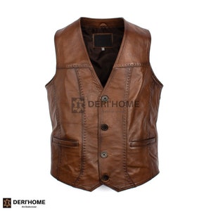 Brown Leather Vest, Lamb Leather Vest, Dark Brown Leather Vest Men, Sheepskin Vest, Leather Biker Vest, Casual Vest, Men Waistcoat, Slim Fit image 1