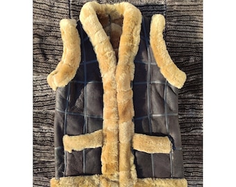 Women Leather Vest, Brown Real Sheepskin Fur Shearling Women Vest, Sheepskin Vest, Brown Leather Vest, Black Leather Vest, Leather Gilet