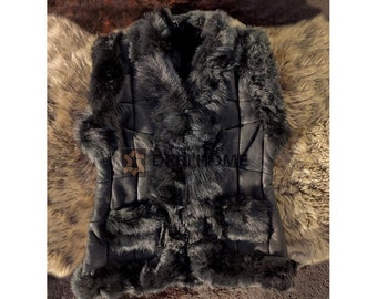 Black Toscana Sheepskin Fur Shearling Women Vest, Leather Vest Women, Women Fur Vest, Mongolian fur vest, Black Leather Vest, Leather Gilet
