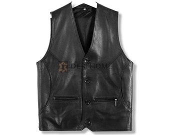 Lamb Leather Vest, Dark Brown Leather Vest Men, Sheepskin Vest