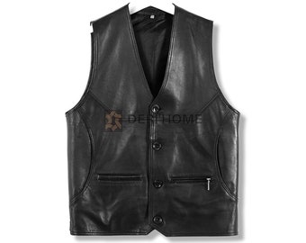 Mens Black Leather Vest, Lamb Leather Vest, Brown Leather Vest, Sheepskin Vest, Leather Casual Vest, Leather Waistcoat, Leather Gilet