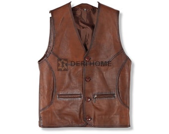 Mens Brown Leather Vest, Lamb Leather Vest, Black Leather Vest, Sheepskin Vest, Leather Casual Vest, Leather Waistcoat, Leather Gilet