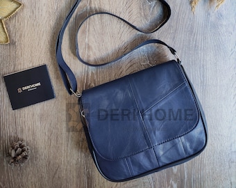 Navy Blau Leder Cross Body Bag Damen, Navy Blau Leder Messenger Bag Damen, Leder Crossbody Tasche, Schultertasche aus Leder, Ranzen aus Leder