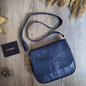 Sac bandoulière en cuir bleu marine pour femme, besace en cuir bleu marine pour femme, sac bandoulière en cuir, sac à bandoulière en cuir, cartable en cuir