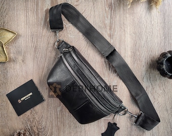 Black Leather Fanny Pack for Women, Small Crossbody Bag, Leather Bag Women, Leather Belt Bag, Bum Bag Women, Leather Hip Bag, Waist Bag