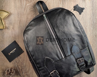 Black Leather Backpack, Leather Backpack Women, Leather Travel Backpack, College Backpack for Men and Women, Leather Backpack Purse