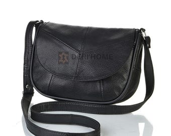 Small Leather Crossbody Bag, Black Leather Messenger Bag, Leather Shoulder Bag, Mini Leather Cross body Purse, Small Leather Purse, Satchel