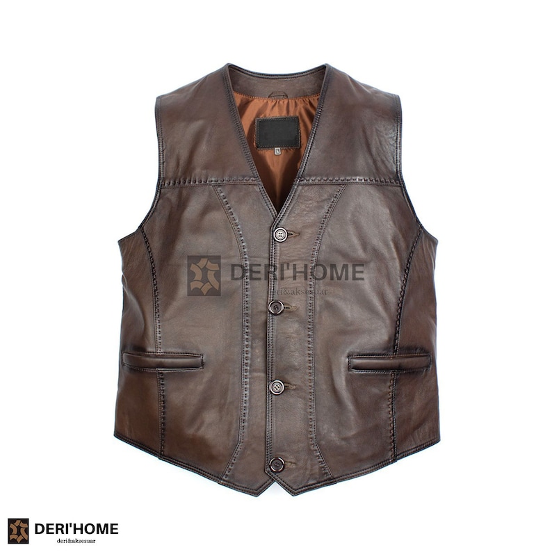 Brown Leather Vest, Lamb Leather Vest, Dark Brown Leather Vest Men, Sheepskin Vest, Leather Biker Vest, Casual Vest, Men Waistcoat, Slim Fit image 4
