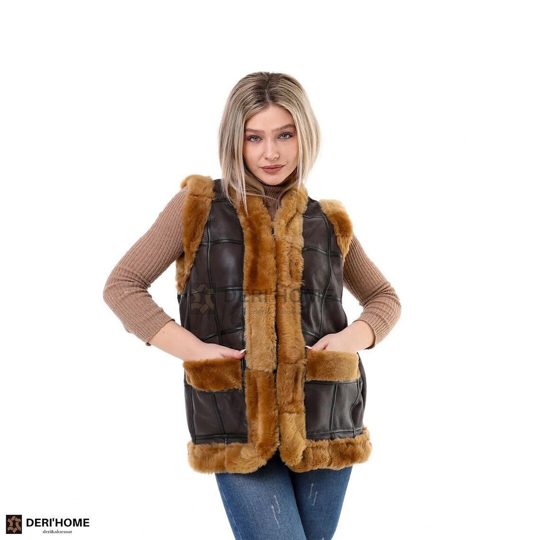 Chaleco de cuero de invierno para mujer con pelo en el interior