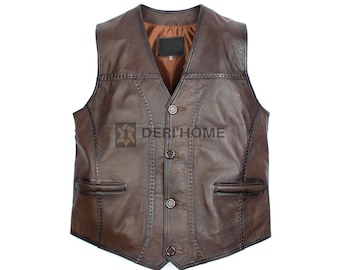 Lamb Leather Vest, Dark Brown Leather Vest Men, Sheepskin Vest, Brown Leather Vest, Leather Biker Vest, Casual Vest, Men Waistcoat, Slim Fit