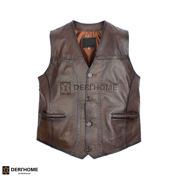 Lamb Leather Vest, Dark Brown Leather Vest Men, Sheepskin Vest, Brown Leather Vest, Leather Biker Vest, Casual Vest, Men Waistcoat, Slim Fit