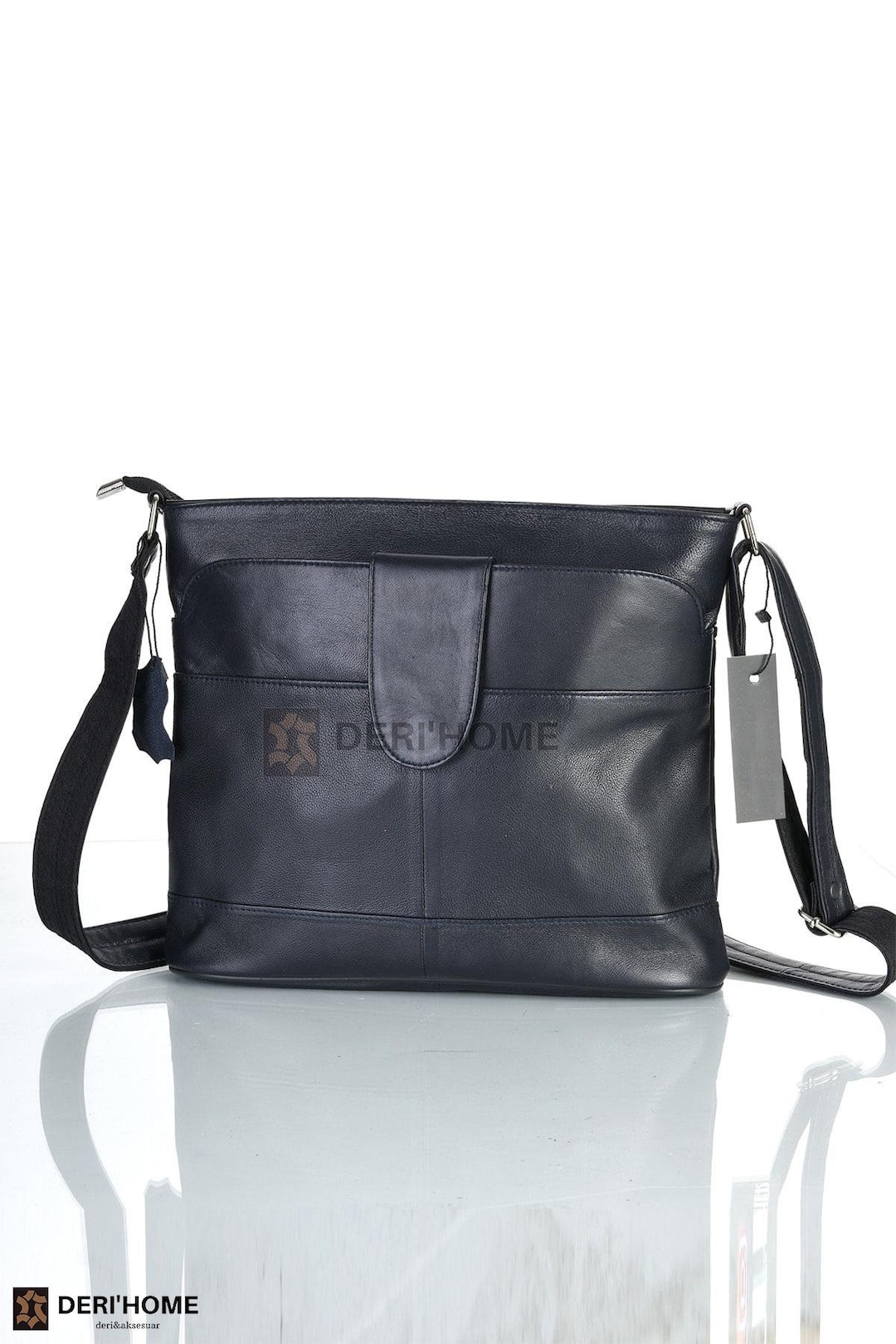 Leather  Front Fold Crossbody Bag Navy