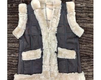 Women's Winter Leather Vest With Fur Inside, Brown Leather Vest With Lamb Fur, Women's Furry Winter Leather Vest, Women Shearling Waistcoat