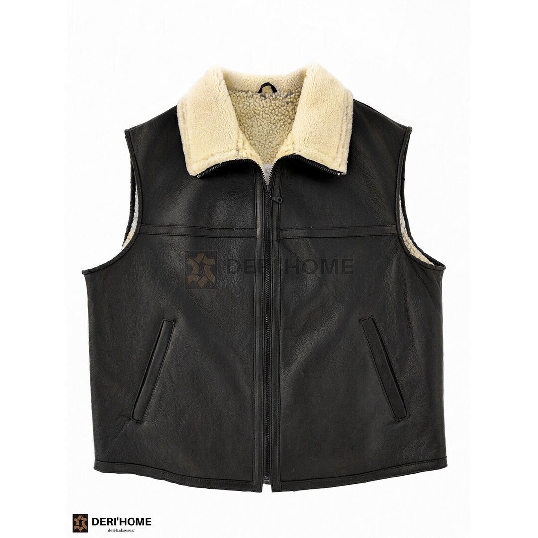Mens Van Helsing Vest Waistcoat Sheep Or Cow Leather Hugh Jackman - B28-Blk