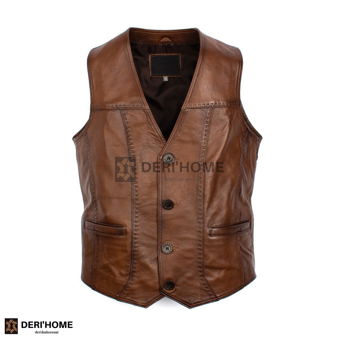 Lamb Leather Vest, Dark Brown Leather Vest Men, Sheepskin Vest, Brown