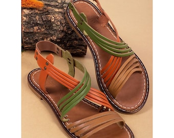 Genuine Leather Colorful Sandals for Women, Leather Sandals Women, White Leather Sandals Women, Leather Greek Sandals, Minimalist Sandals