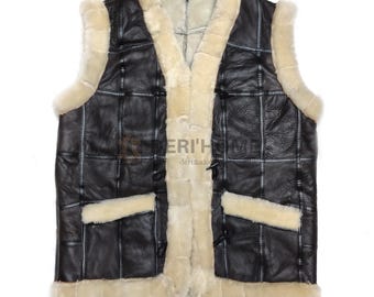 Women Leather Vest With Fur Inside, Brown Leather Vest With Lamb Fur, Women's Furry Winter Leather Vest, Women Shearling Waistcoat, Fox Fur