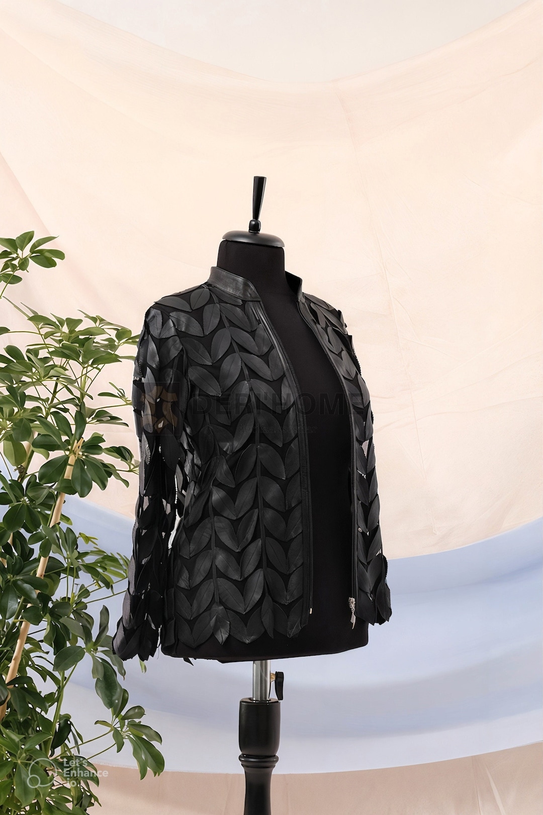 Women Black Leaf Leather Jacket, Leaf Shirt, Beach Jacket, Party Jacket ...