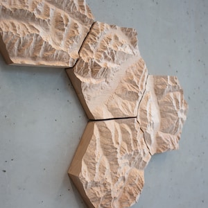 Carte topographique en bois 3D personnalisée et extensible - Relief des Alpes hexagonales, art mural, montagnes, sculpture en bois, personnalisable