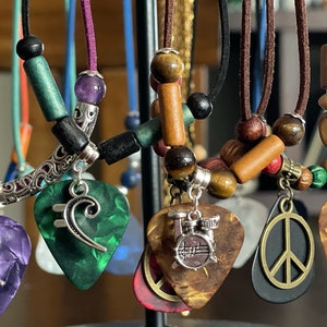 Rock n Roll, Metal Band, Music Charm Guitar Pick Necklaces.