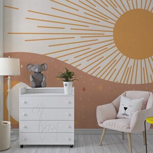 Scandinavian Style Sun and Moon Nursery Wallpaper, Minimalist Kids Room ...