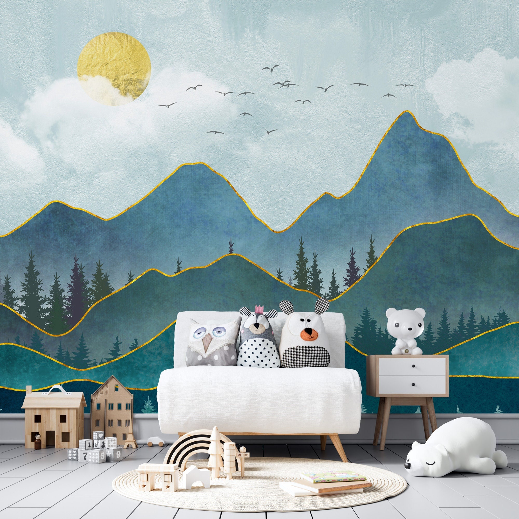 Nursery Wallpaper Mountain Wall Mural Customized Wallpaper - Etsy