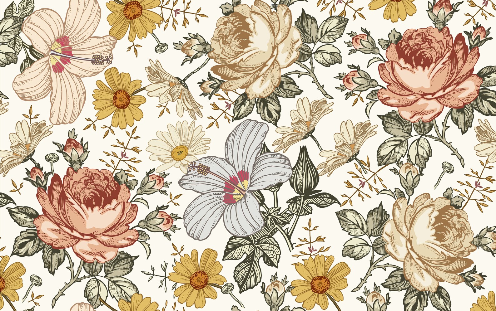 Boho Color Daisy and Peony Living Room Wallpaper Pastel Color Etsy