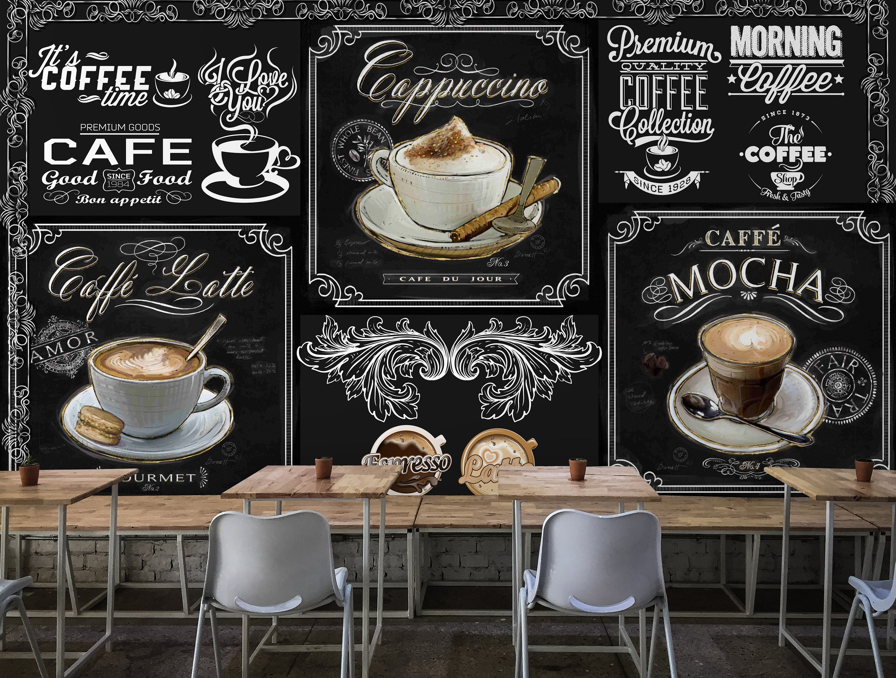 Coffee Wallpaper Blackboard Style Cafe and Bistro Wall Mural - Etsy