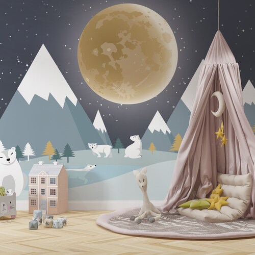 Nursery Wallpaper Mountain Wall Mural Customized Wallpaper Etsy